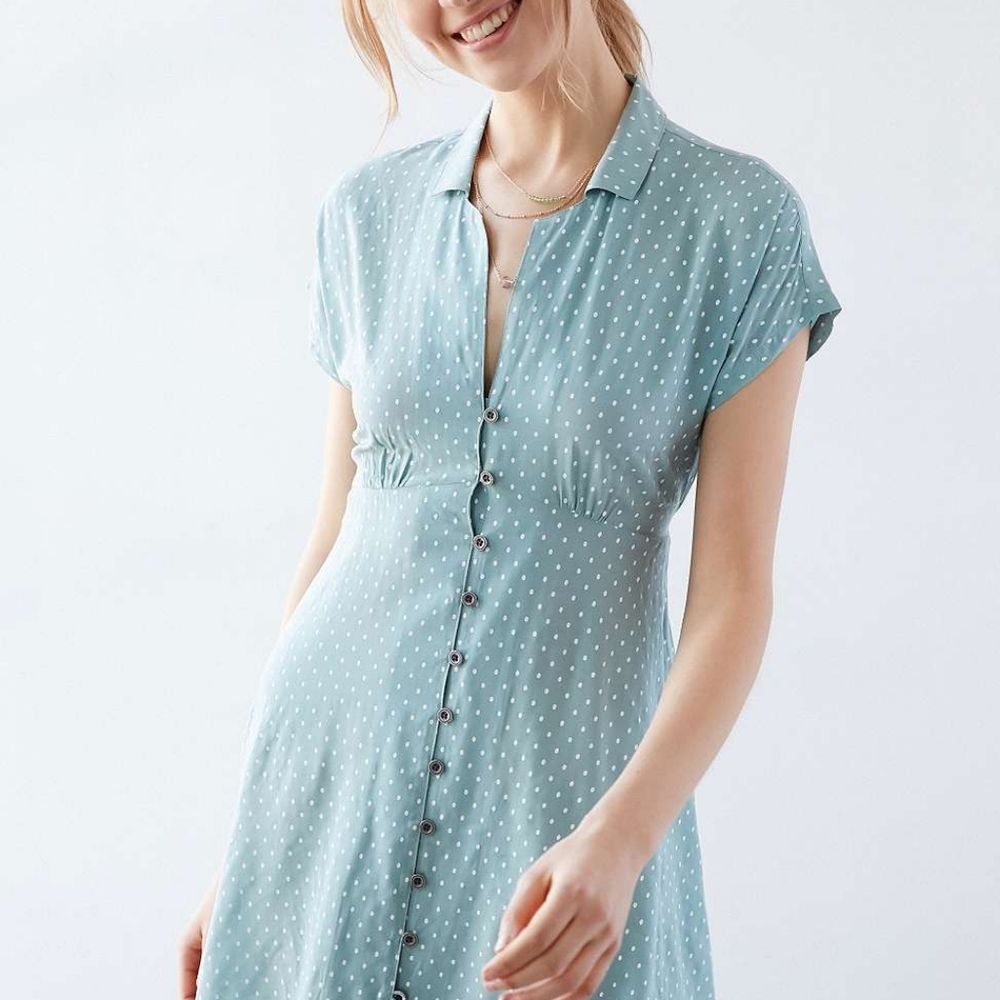 Kimchi Blue UO  Lucy blue polkadot shirt dress